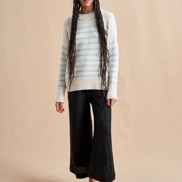 La Ligne Marin Striped Wool and Cashmere Sweater Cream and Periwinkle Size S - Picture 2 of 15